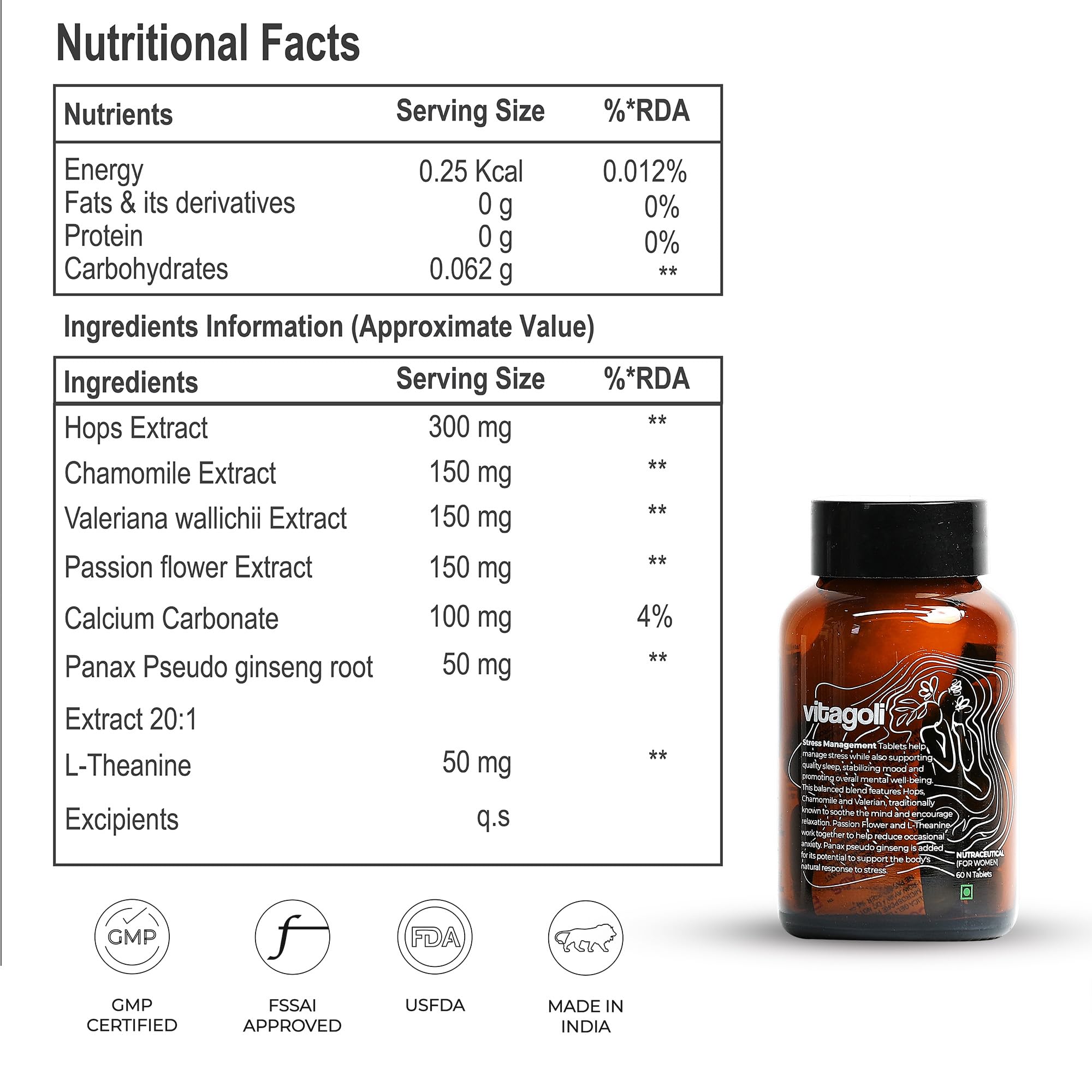 Anxiety Stress Relief Mood Calm Tablets Promote Relaxation, Better Sleep & Focus | L-Theanine, Chamomile, Valerian Root, Passion Flower, Hops & Panax Ginseng | Non Habit Forming | 10 Tablets — Amazon image 6