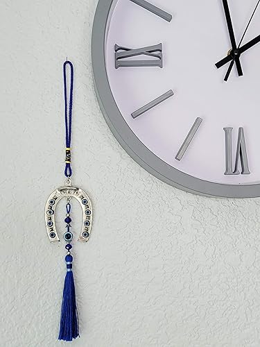 Miniatura 4 de LUCKBOOSTIUM Colgante de herradura de ojo turco con borlas azules, llavero y protección de buena suerte, adorno colgante de auto de mal de ojo,