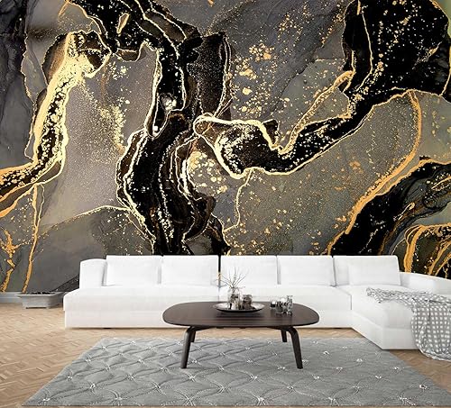 Miniatura 2 de Papel tapiz de mármol negro y dorado, moderno y grande, murales de pared para sala de estar, dormitorio, oficina (no se despegan ni se pegan)