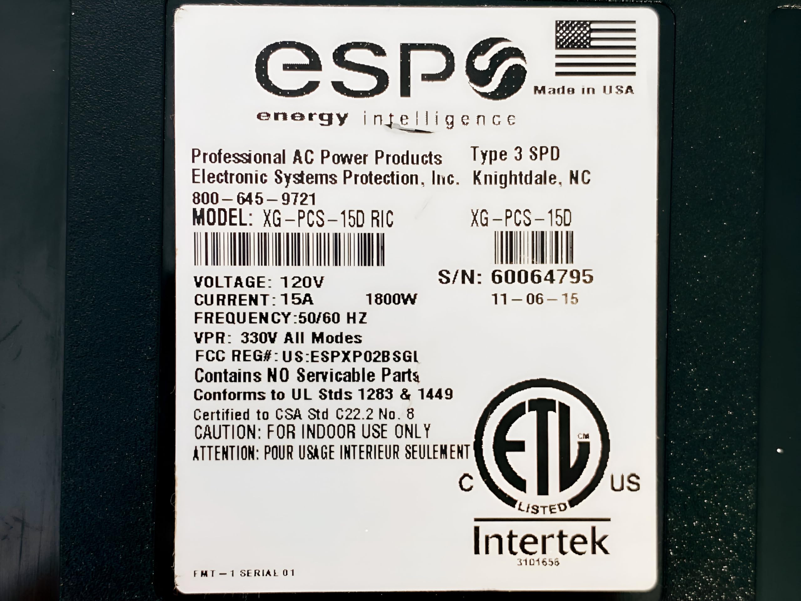 ESP XG-PCS-15D Next Gen PCS Surge Protector Suppressor 120V 15Amp