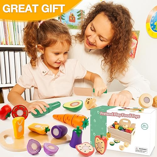 Miniatura 7 de Juego de alimentos de madera para la cocina de los niños  Juego de alimentos de juguete para cortar verduras y frutas con estuche de almacenamiento