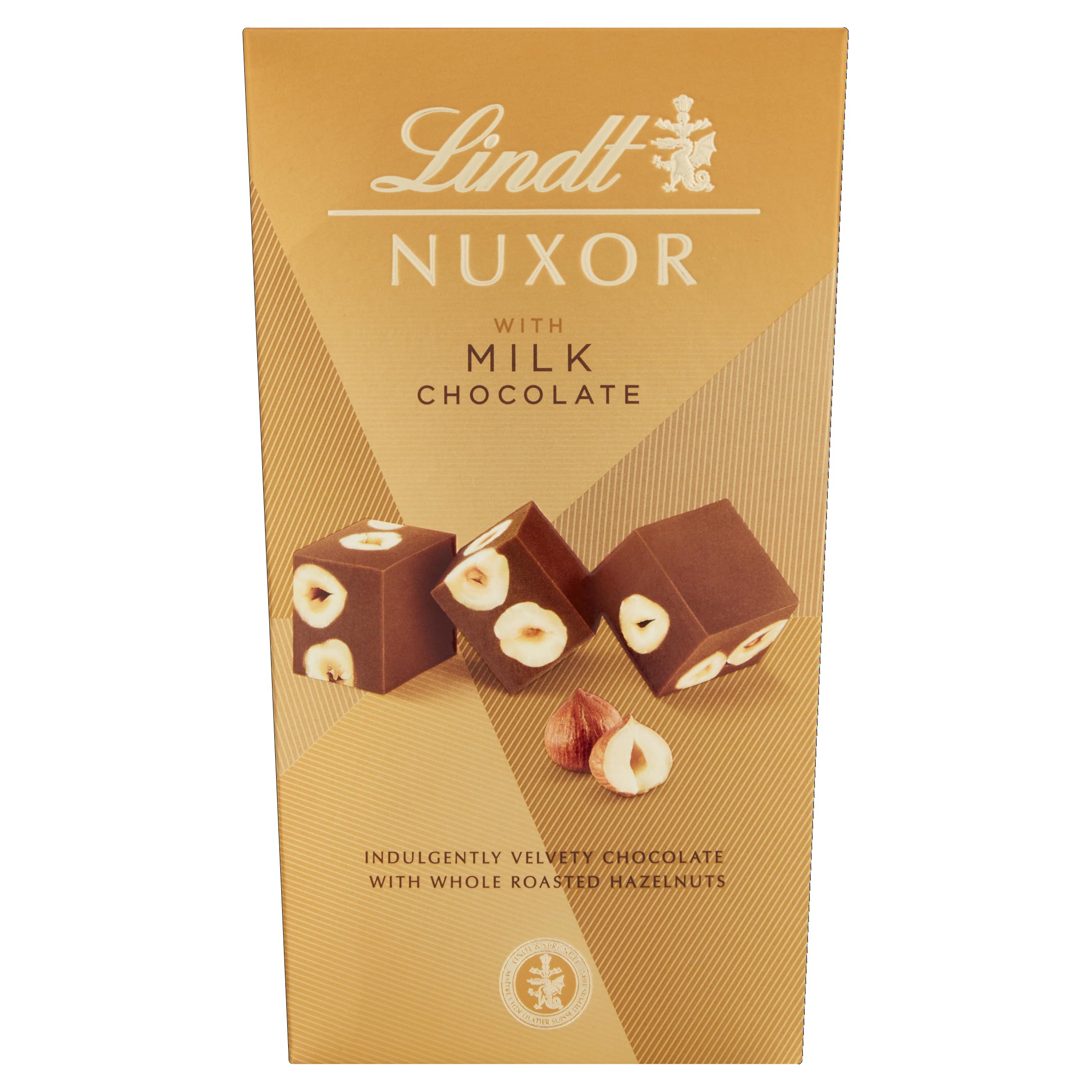 Lindt Nuxor Rich Gianduja Milk Chocolate Ganache With Whole Roasted Hazelnuts Box, 165g - Gift Present or Sharing Box - Birthday, Celebrations, Congratulations, Thank you