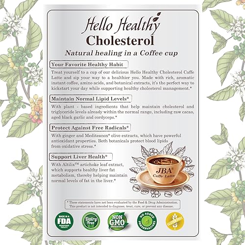 Miniatura 4 de Café instantáneo Hello Healthy Colesterol, cero azúcar, 15 paquetes, por JBA