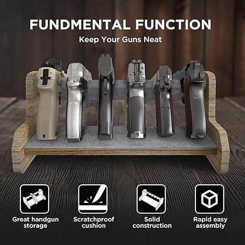 Miniatura 5 de Estante para pistola para 6 pistolas seguro para almacenamiento  Accesorios organizador de soporte de pistola  Soporte para pistola con superficie