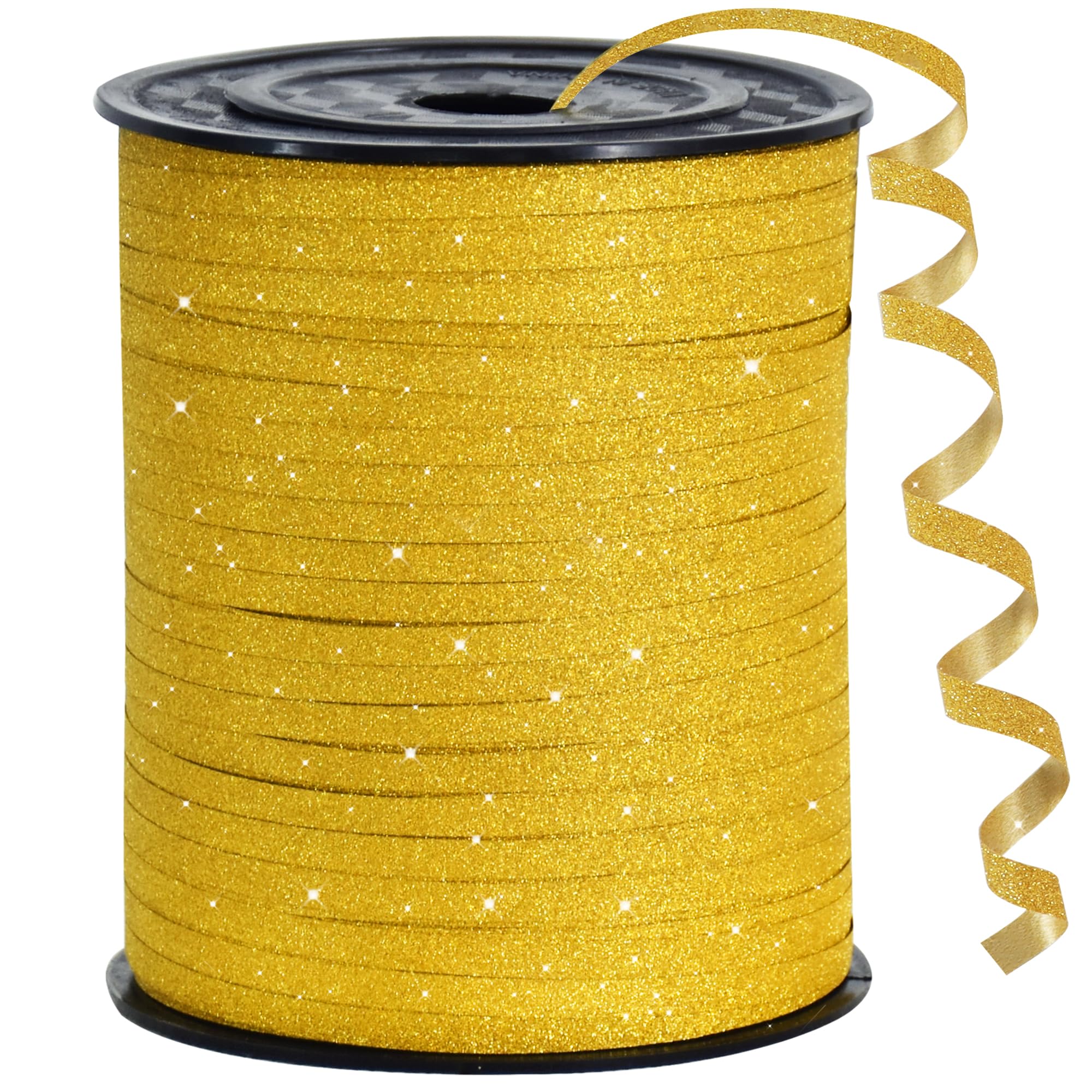 BEISHIDA Gold Glitter Ribbon - 500 Yards Curling Crimped, Shiny for Gift Wrapping, Birthday Party, Festival, Art Craft, Florist Flowers Decoration