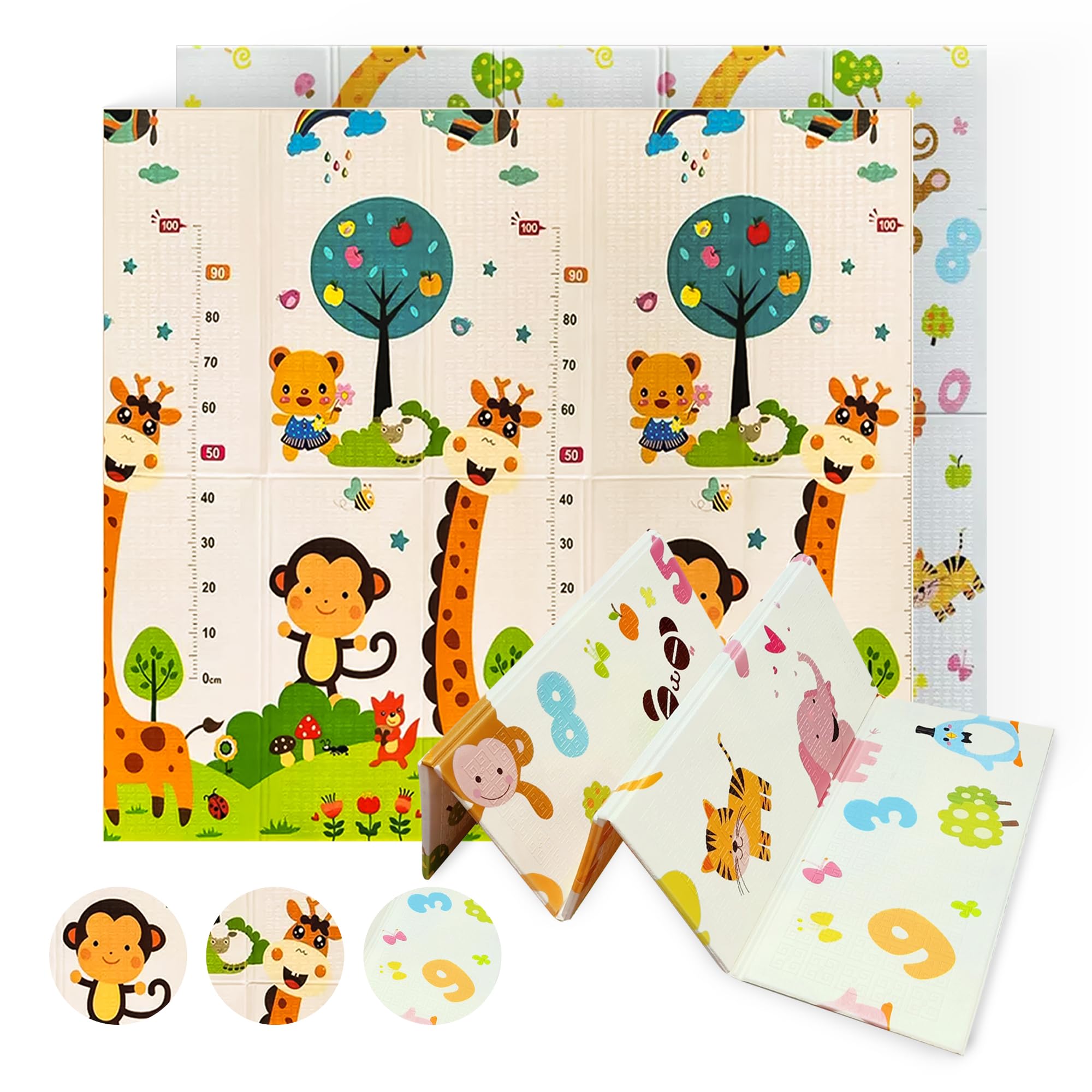 JUPPLIES - Alfombra Bebe Acolchada Plegable 200x180cm y 1cm Grosor - Tapete de Actividades para Bebe Plegable - Alfombra Infantil para Juegos Reversible y Antideslizante - Colchoneta de Juegos