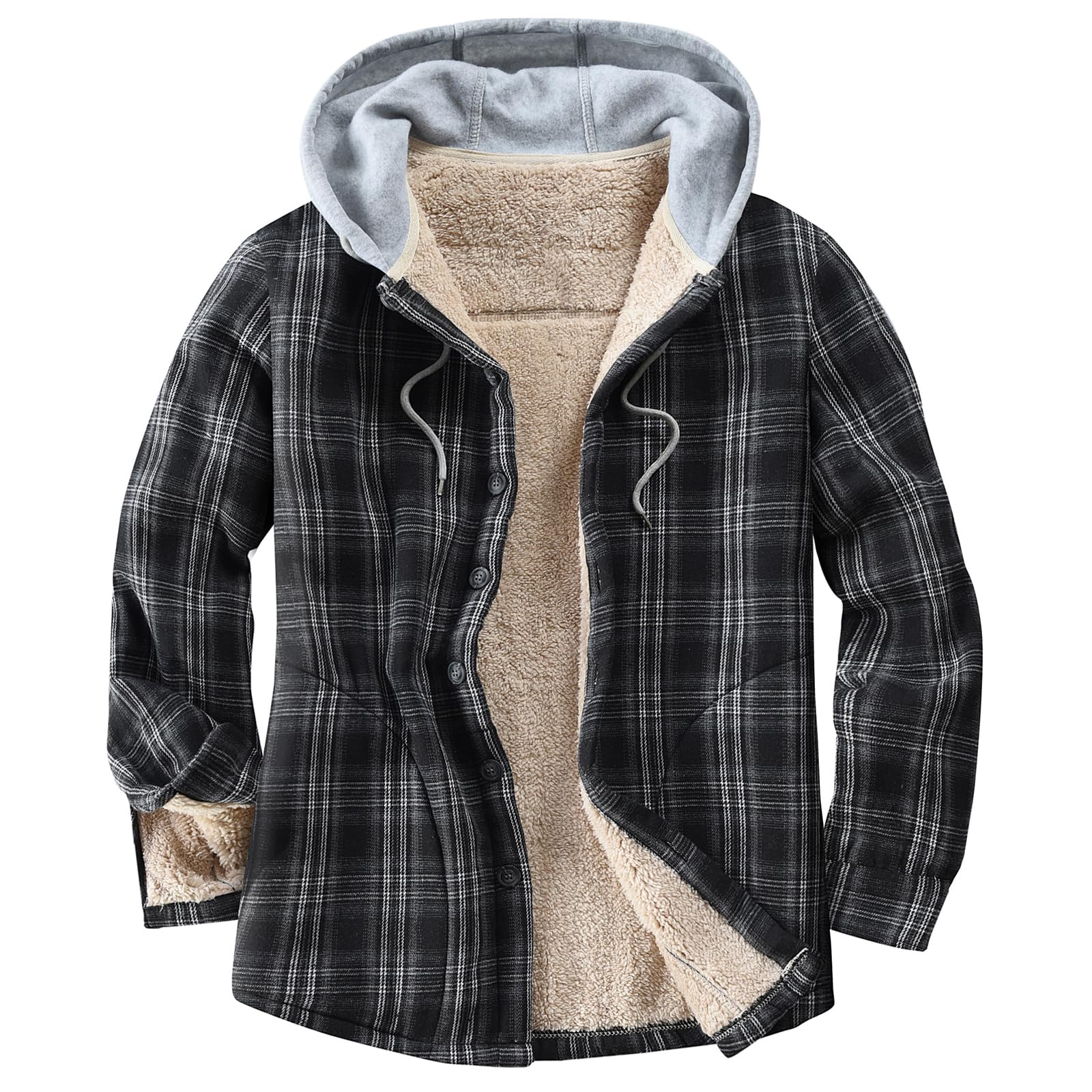 Men's Cotton Plaid Shirt Jacket Fleece Flannel Sherpa Button Down
