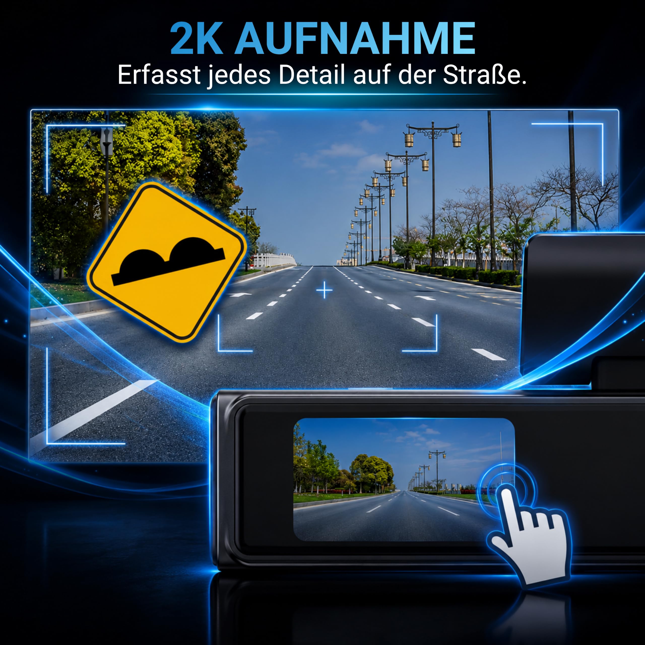 AutoSky 2K Dashcam Auto Kamera mit WLAN, G-Sensor, Loop-Aufnahme, Nachtsicht, 32GB SD-Karte, Weitwinkel Dash Cam fürs Auto