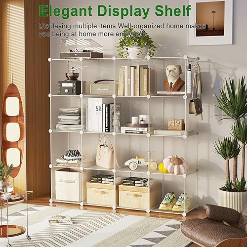 Miniatura 8 de C&AHOME Organizador de almacenamiento de cubos, estantes de 16 cubos, cubos de almacenamiento de plástico, organizador de armario de bricolaje,