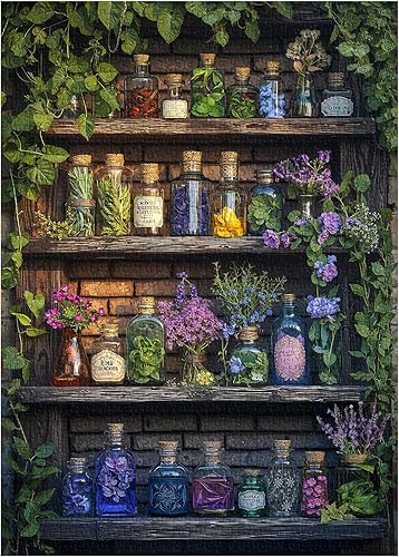 Rompecabezas de estantería mágica de plantas para adultos, 1000 piezas, rompecabezas vintage de flores silvestres de 1000 piezas, rompecabezas de
