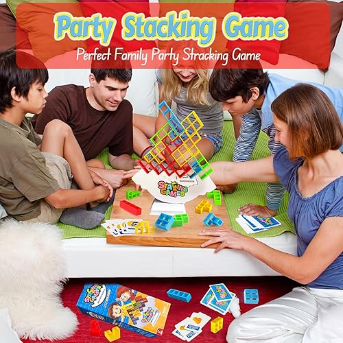 Miniatura 2 de Juego de apilamiento de torre Tetra de 64 piezas, divertidos bloques de construcción de equilibrio, juegos de mesa para niños y adultos, fiesta