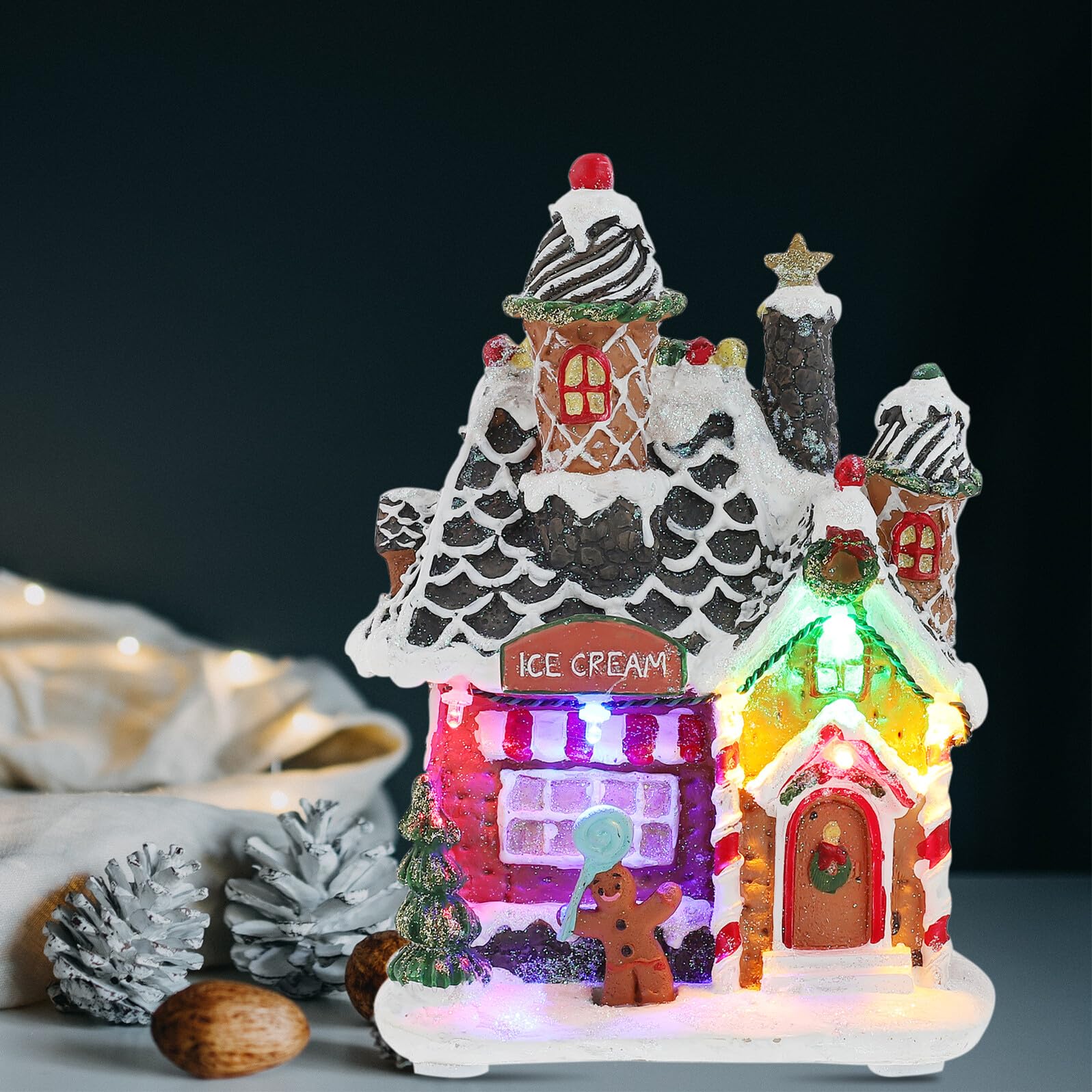 TOYANDONA 1pezzi Decorazione di Natale in Resina Luce LED per Casa di Neve Decorazione da Tavolo per Vetrina Natalizia Regalo per Familiari e Amici