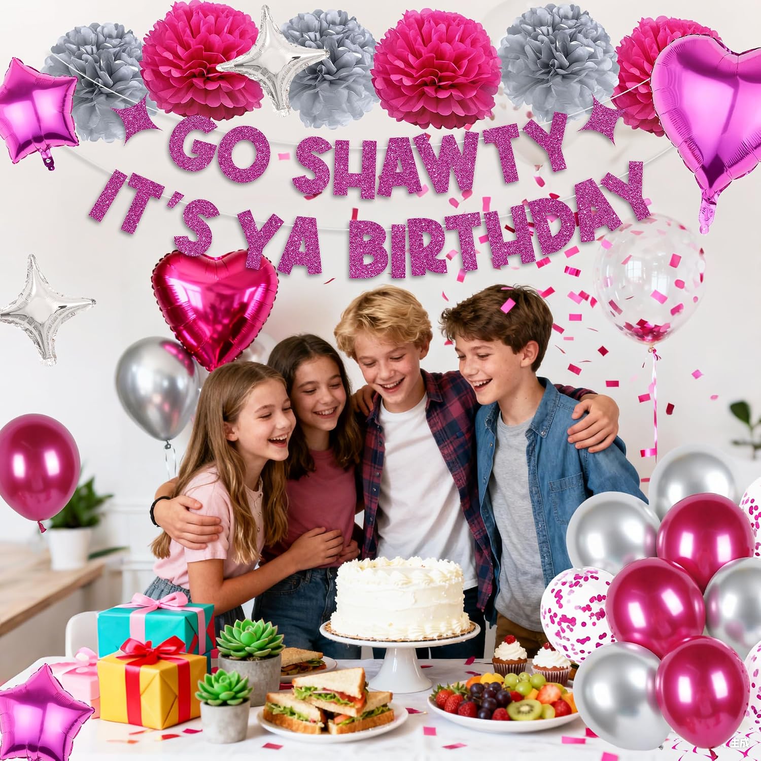 Go Shawty Birthday Party Decorations - Pink Glitter Go Shawty It's Ya Birthday Hip Pop Banner, Rap Theme Bday Party Supplies with Banners Balloons Paper Pompoms for Men Women Boys Girls
