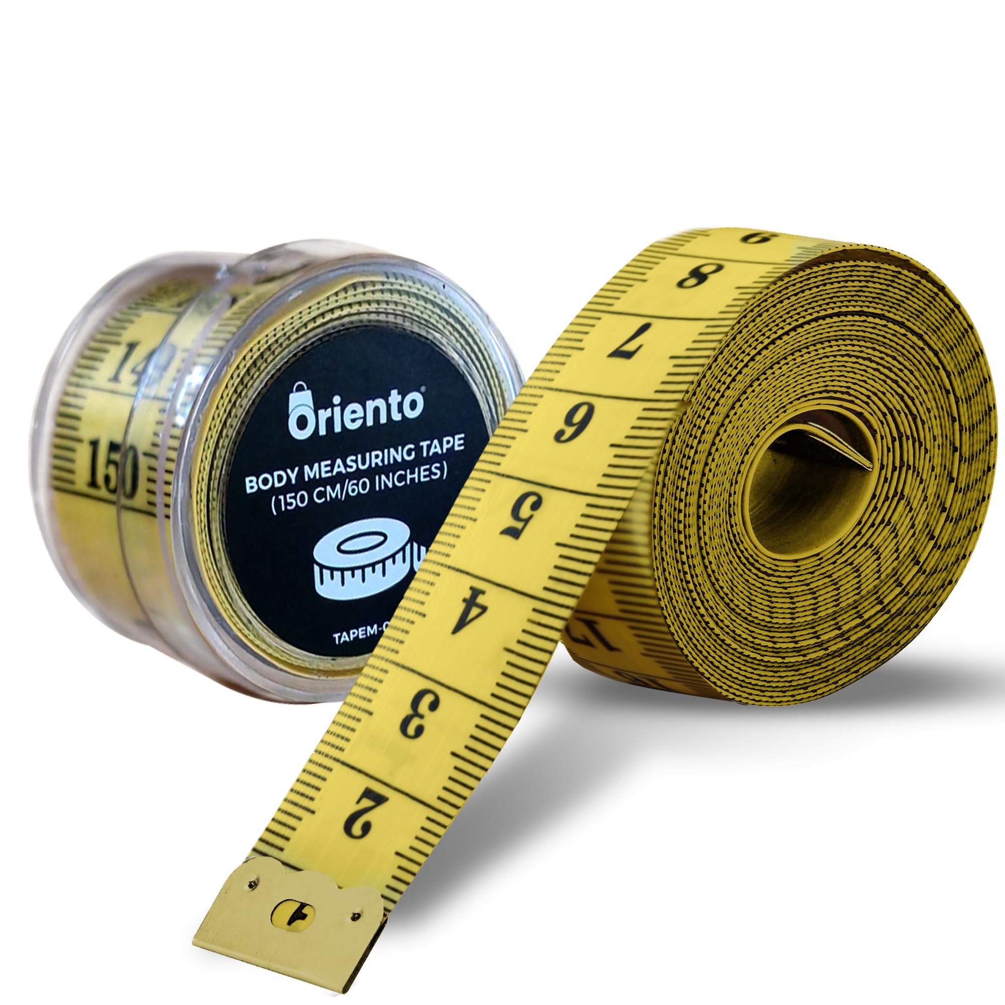 Oriento Cinta Métrica Corporal 150 cm/60 pulgadas – Metro de Costura Flexible a Doble Cara para Medidas Corporales, Sastrería, Amarillo CM/Inch