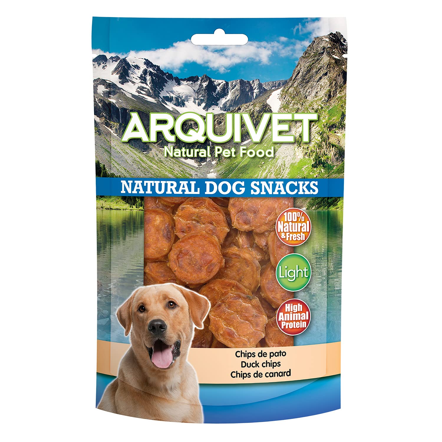 Arquivet Pack 12 Unidades Snack Chips de Pato 100 gr - Natural Dog Snacks - 100% Natural - Chuches, premios, golosinas para Perros - Producto Light - Muy Rico en nutrientes