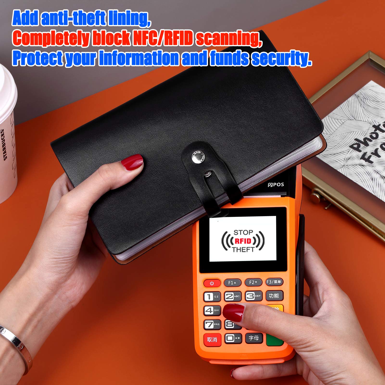 Portable Card Book Holographic Silver PU Leather Business Card Holder   Holds 96 Cards, 7.48x4.53 Inches, Portable Organizer