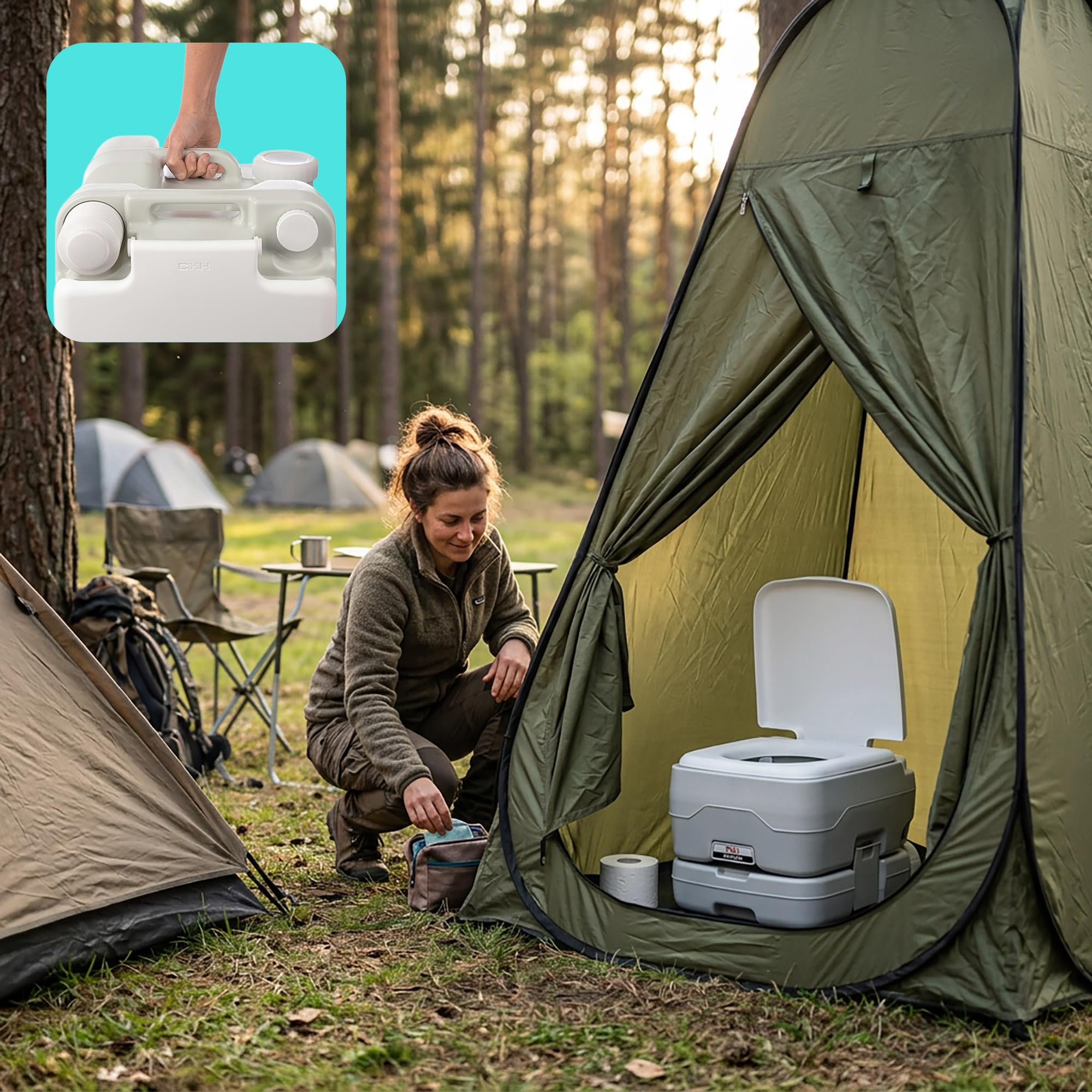 Toilettes de camping portables légères 10/20 L avec réservoir amovible et chasse d'eau toilettes d'urgence sanitaires d'extérieur pour voiture camionnette bateau hauteur de siège naturelle caravane