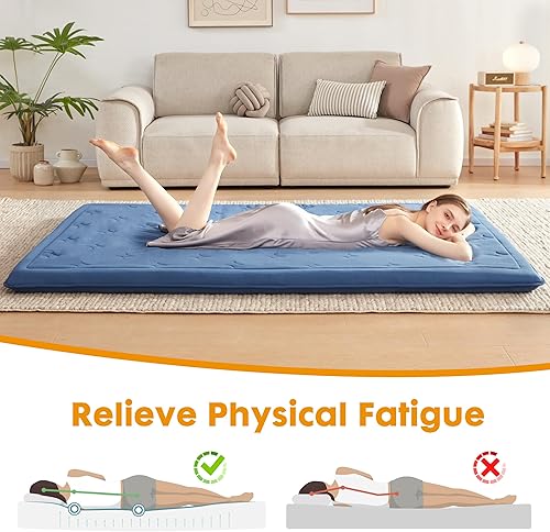 Miniatura 6 de Lazyzizi Colchón de futón japonés, colchón plegable de espuma viscoelástica de 4 pulgadas, tapete de dormir portátil enrollable para campamento,