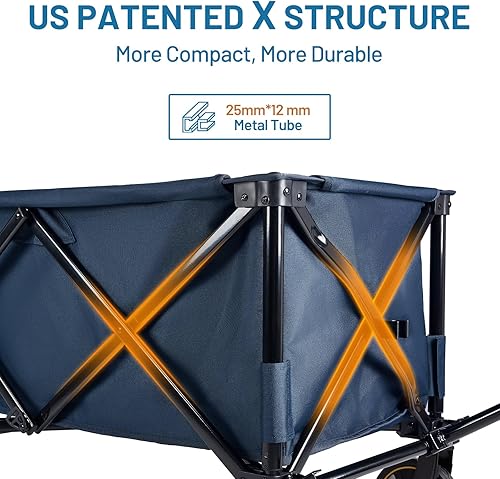 Miniatura 6 de TIMBER RIDGE Carrito plegable extendido de 51.2 pulgadas con red de carga, carro plegable de alta resistencia de 350 libras con mango ajustable,