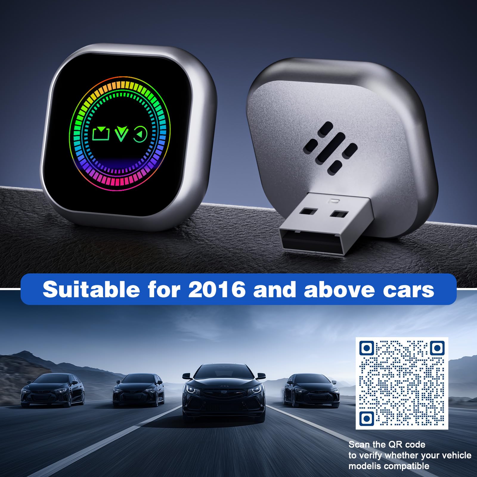 Adaptateur CarPlay & Android Auto & Air Play sans Fil 3 en 1, Nouveau CarPlay sans Fil, Projection Air Play, Reconnexion Automatique, Bluetooth 5.0 et WiFi 5.8GHz, Compatible iOS 10+, Android 11+