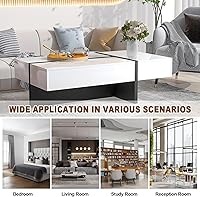 Vista 5 de Merax Mesa de centro rectangular contemporánea, superficie moderna de alto brillo, muebles de sala de estar, blanco y negro