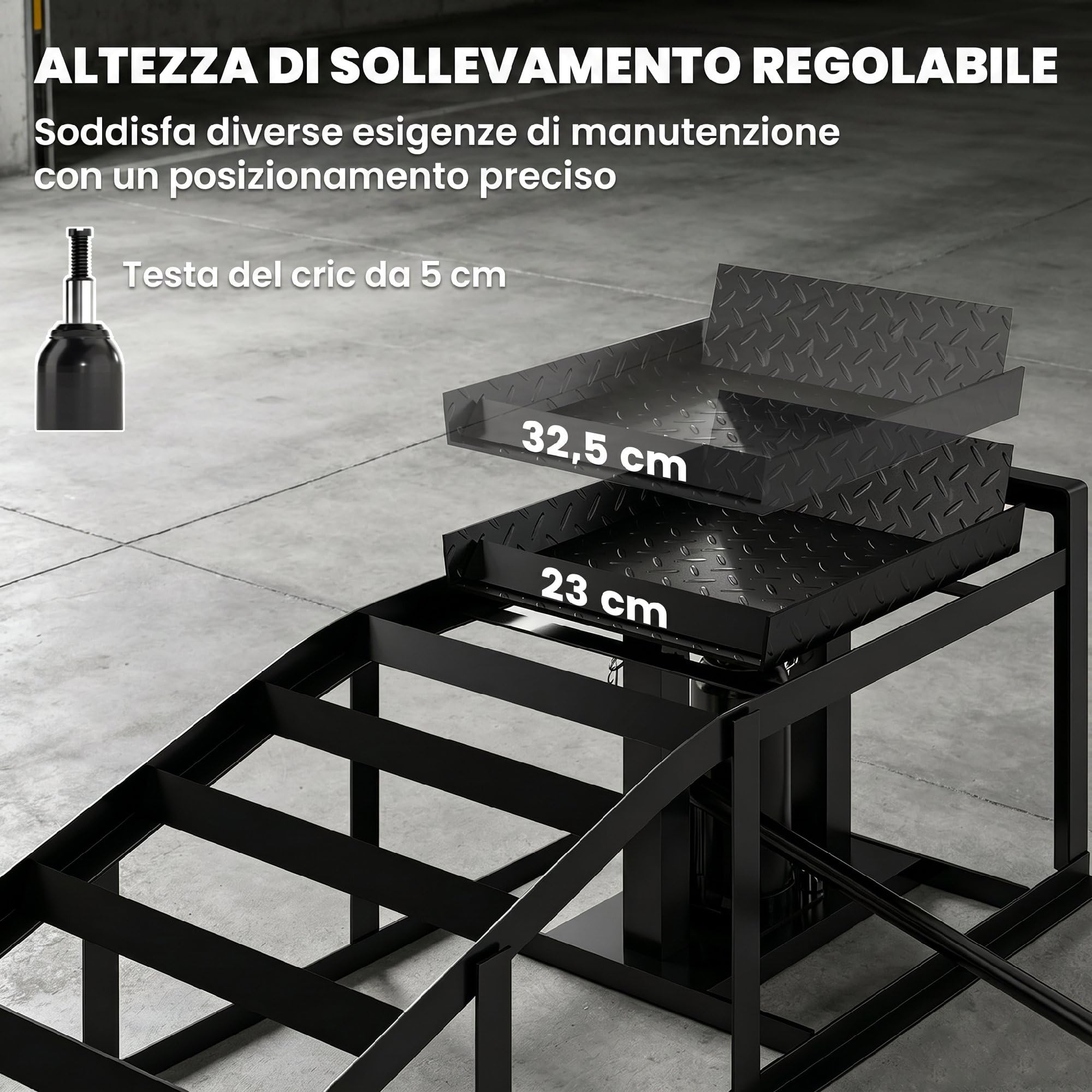 HOMCOM Set 2 Rampe Sollevamento Auto Portata 3 T Altezza 23-32.5 cm Nero | Rampe per Auto, Altezza Regolabile, Pneumatici fino a 23 cm, Sollevatori per Cambio Olio, Garage e Officina