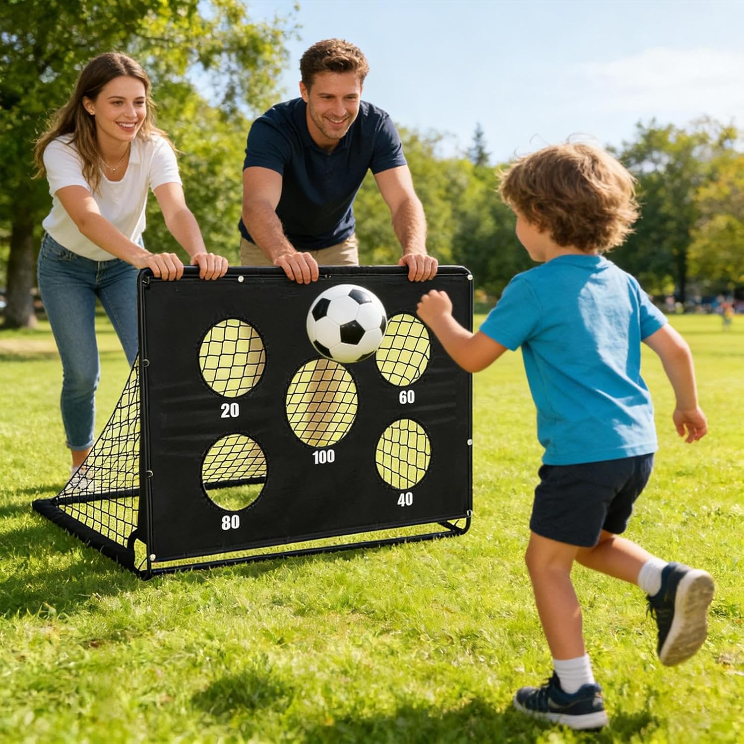 Kids Soccer Goal, 2 Pieces Training Equipment, Lightweight Portable Design Easy Setup, Soccer Goals Gear for Backyard with Ball Target and Cones, Sports Play Playground Field Court, 47.24 Inch