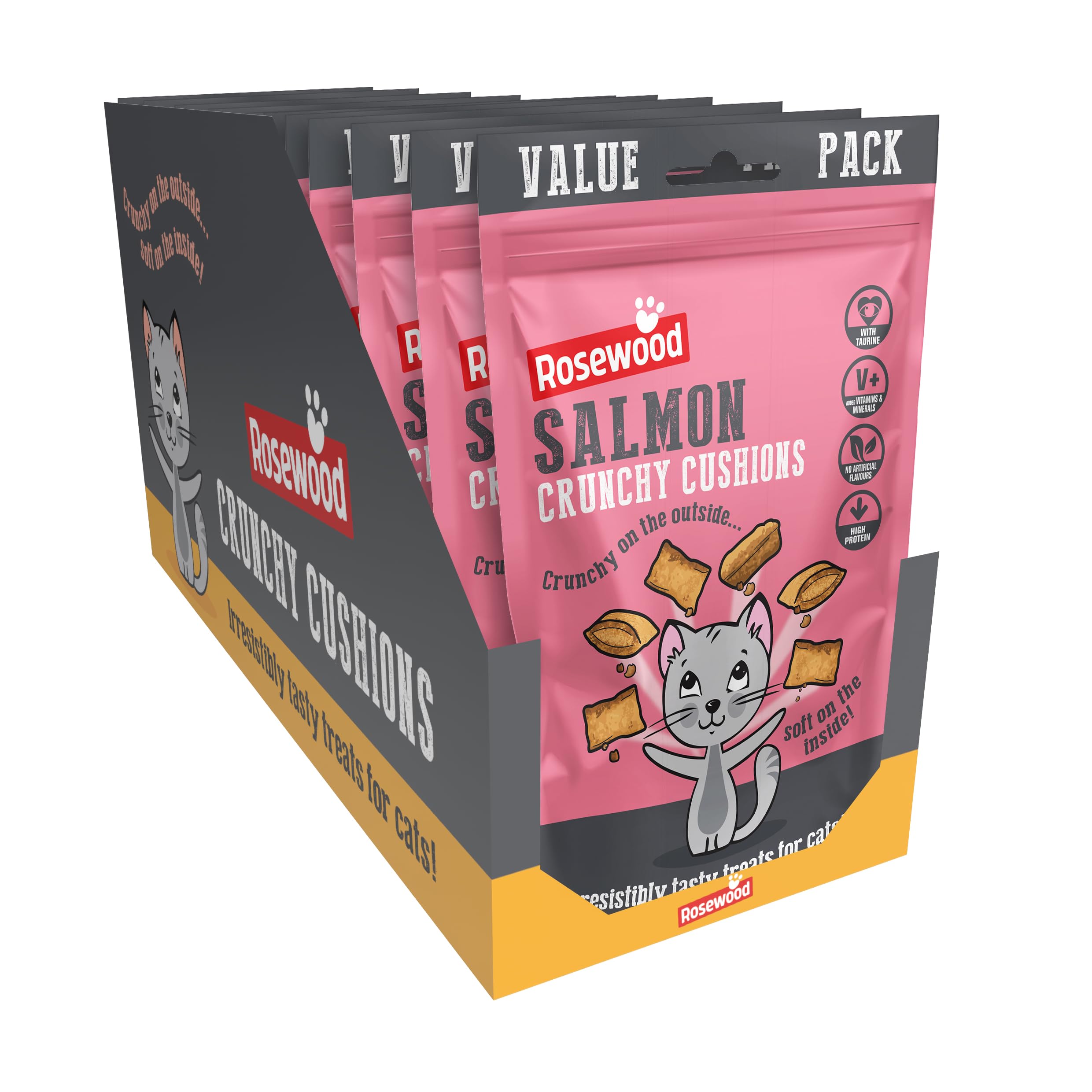ROSEWOOD CRUNCHY SALMON CUSHIONS TASTY HIGH PROTEIN CAT TREATS VALUE PACK 200G