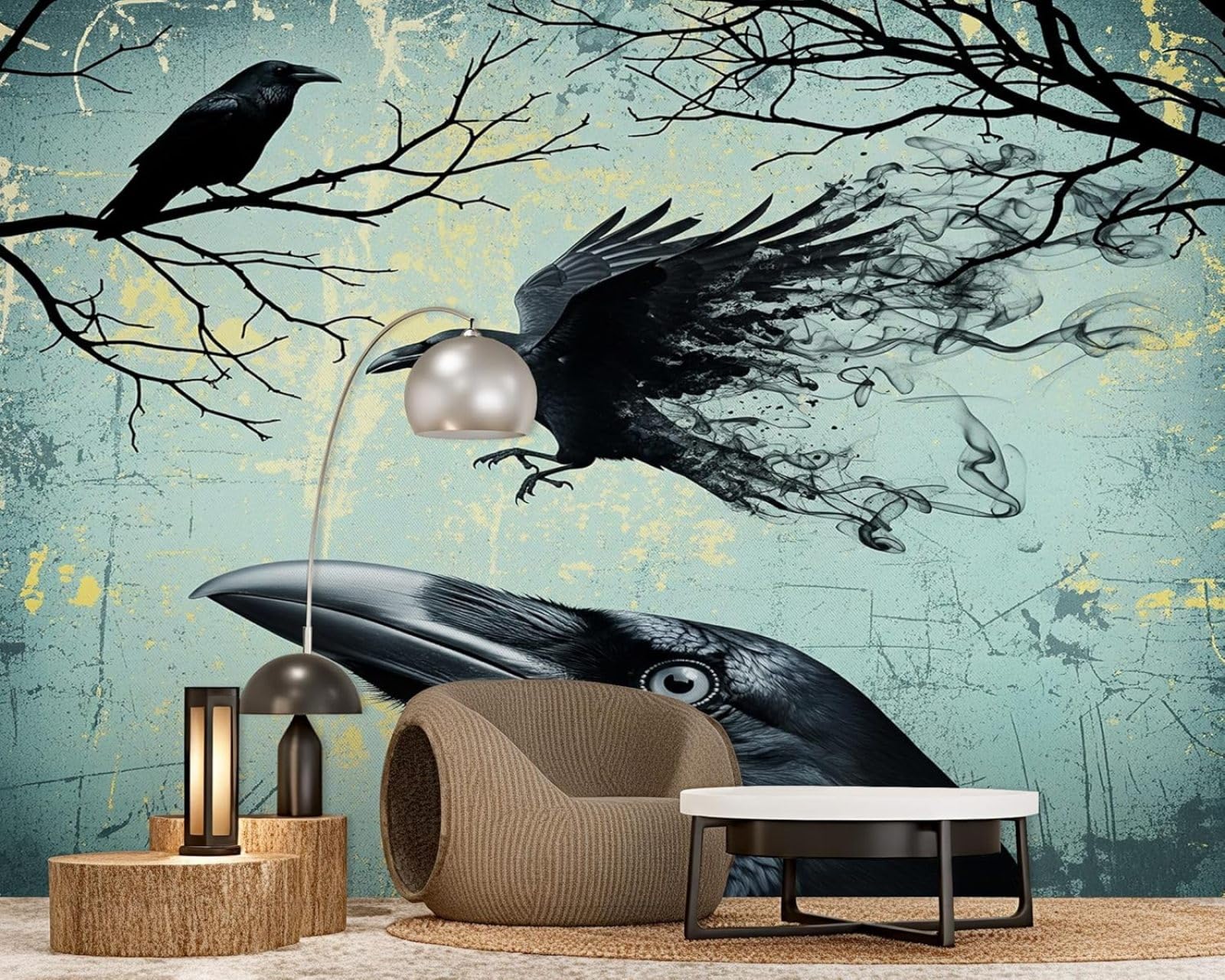 Hgjdjhnf 3D Mural Photo Wallpaper Ravens Mystical Gothic Style Vintage Petrol Non-Woven Wallpaper Modern Living Room Bedroom Children's Room Motif Wallpaper, 300Cm X 210Cm Wall Sticker - Background Wall - Painting - Po
