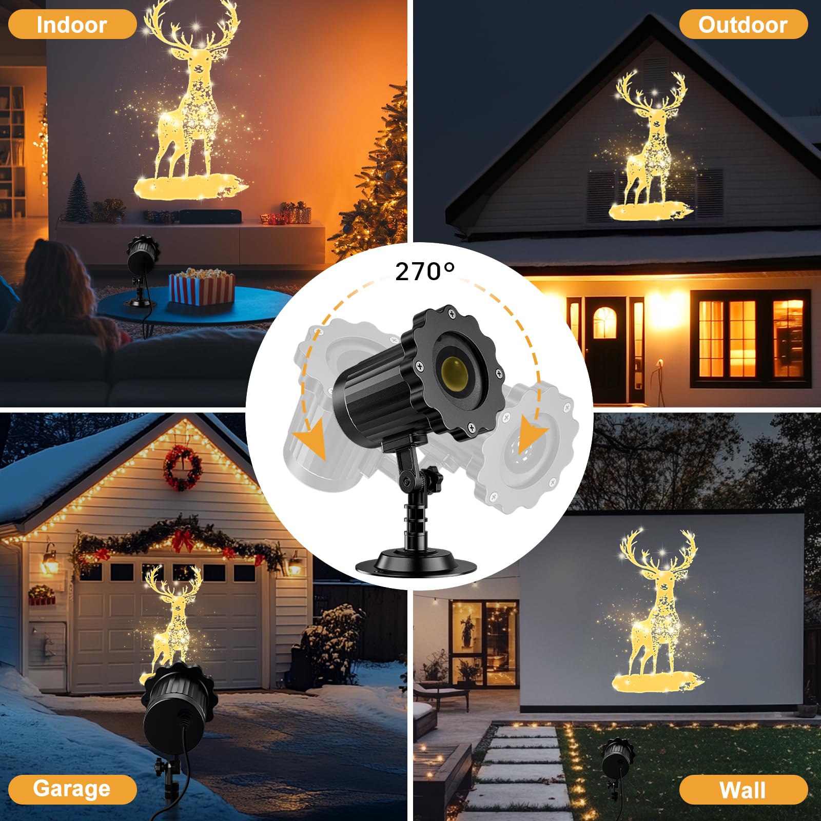 Proyector de luces de Navidad dinámico 3D para interiores y exteriores, decoración de Navidad de reno, luces impermeables para ventana, techo, pared, patio, decoración de Navidad