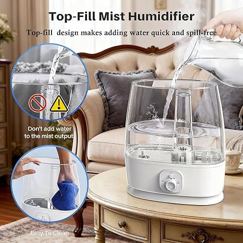 Miniatura 4 de Humidificador para habitación grande, dormitorio, hogar, 6L de llenado superior humidificador ultrasónico de niebla fría 3 en 1, 50H silencioso,