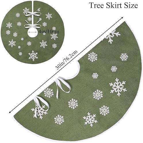 Miniatura 54 de MACTING Falda de árbol pequeño de Navidad, falda de árbol de arpillera roja de 23 pulgadas con copo de nieve blanco impreso para vacaciones, hogar
