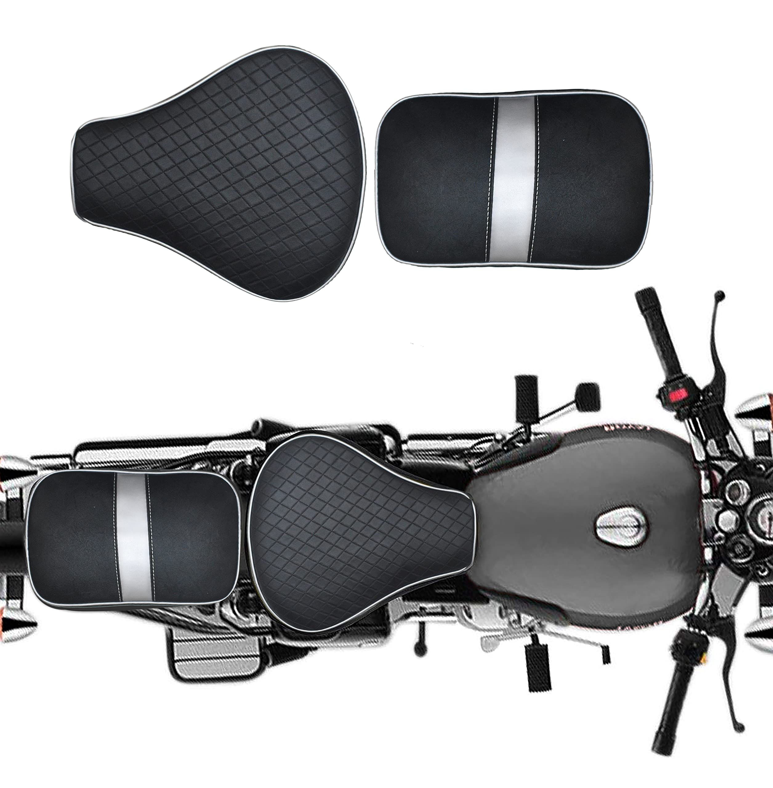 Pure Biking Seat Cover Diamond Style with Extra Foaming Compatible with RE Classic 350/500cc (Silver with Black) BS3/4/6-image-26