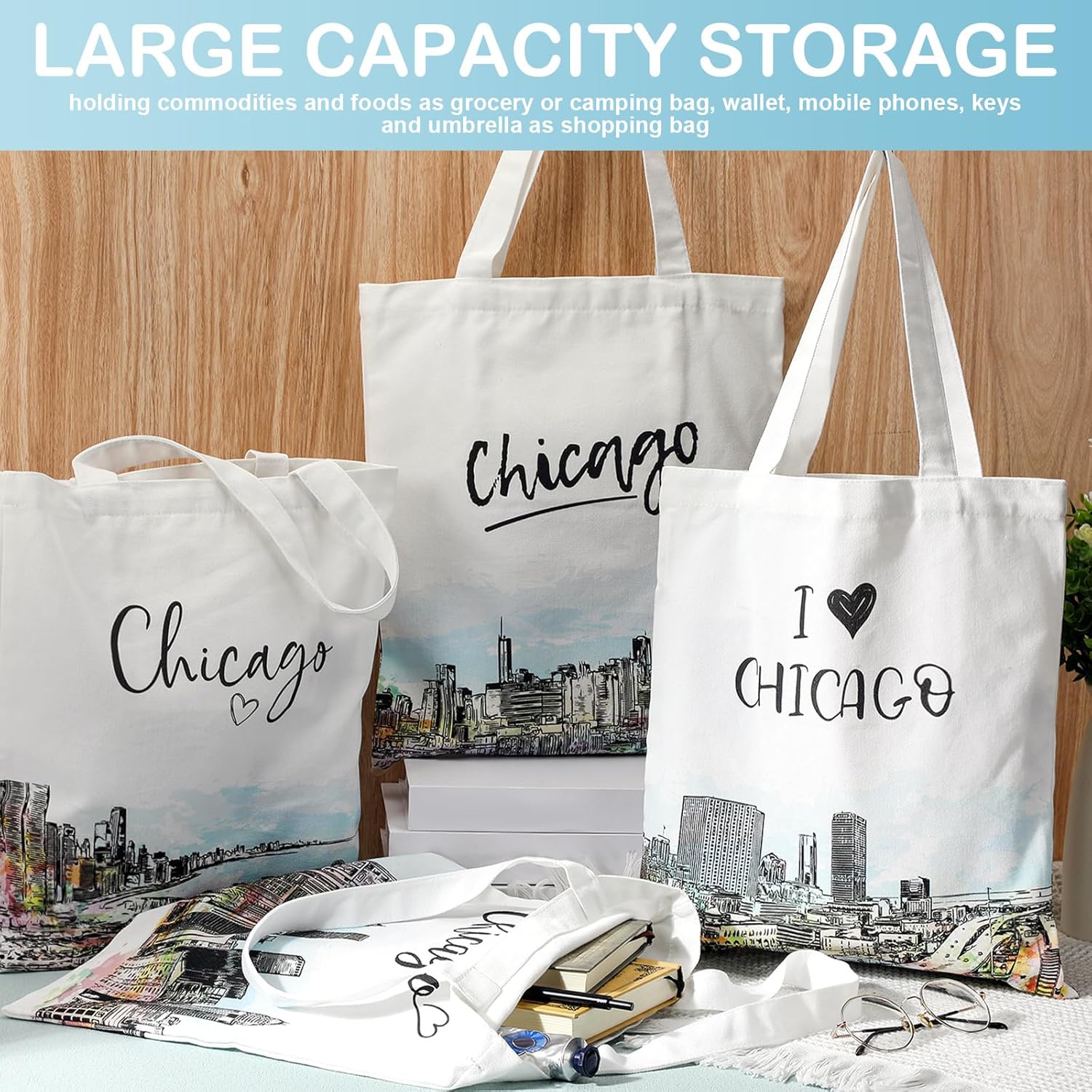8 Pcs Watercolor Chicago Souvenirs Gifts for Women Girls Include Watercolor Chicago Tote Bag and Cosmetic Bags Reusable City Trip Gift for Travel Lover Birthday Party Favor - Image 3
