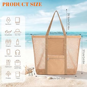 Dntorx Women's Mesh Beach Bag, Stylish Beach Tote for Swimming, Travel & Vacation Essentials, Lightweight Design for Poolside