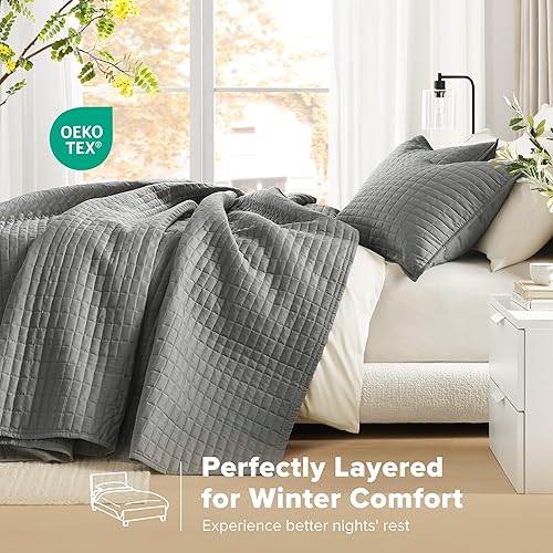 Miniatura 3 de Comfort Spaces - Colcha tamaño King para todas las estaciones, con diseño de costuras doble cara, manta de verano suave a juego con fundas de