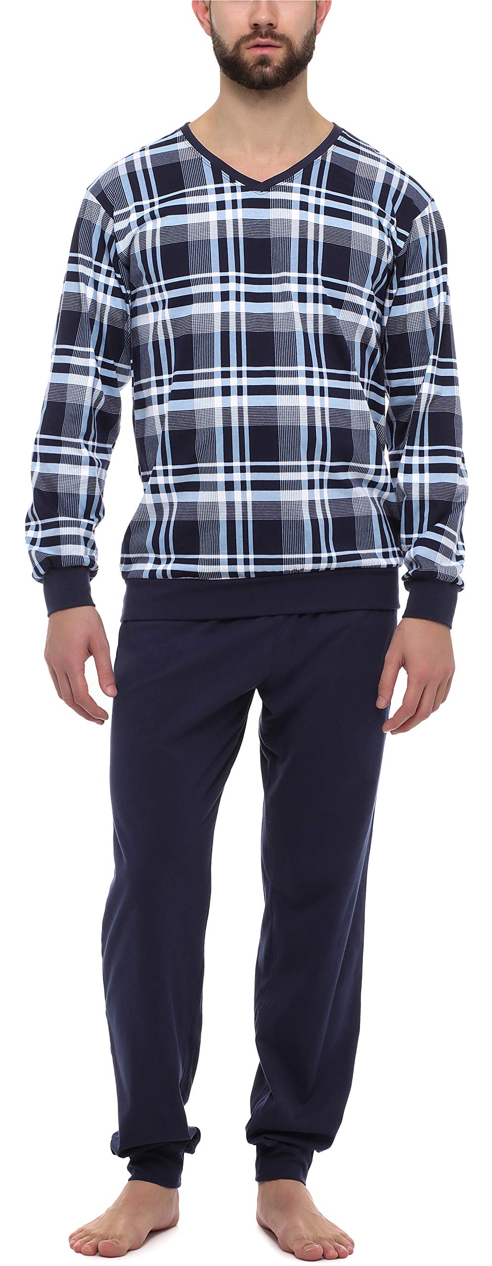 Timone Herren Schlafanzug Lang mit Bündchen aus Baumwolle Nightwear Set TI30-107