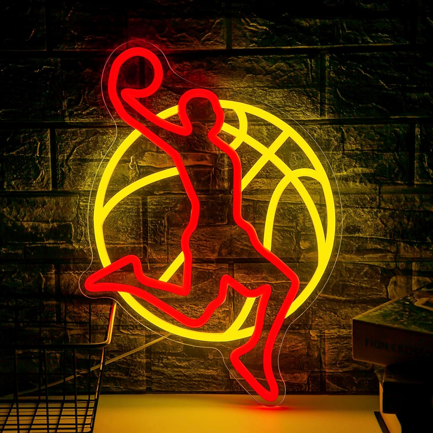 Basketball Neon Sign for Wall Decor – Dimmable Slam Dunk LED Wall Light for Teen Girls Boys Bedroom, Gamer Room, Man Cave – USB Powered Neon Light for Cool Sports Decor, Gift for Basketball Lovers