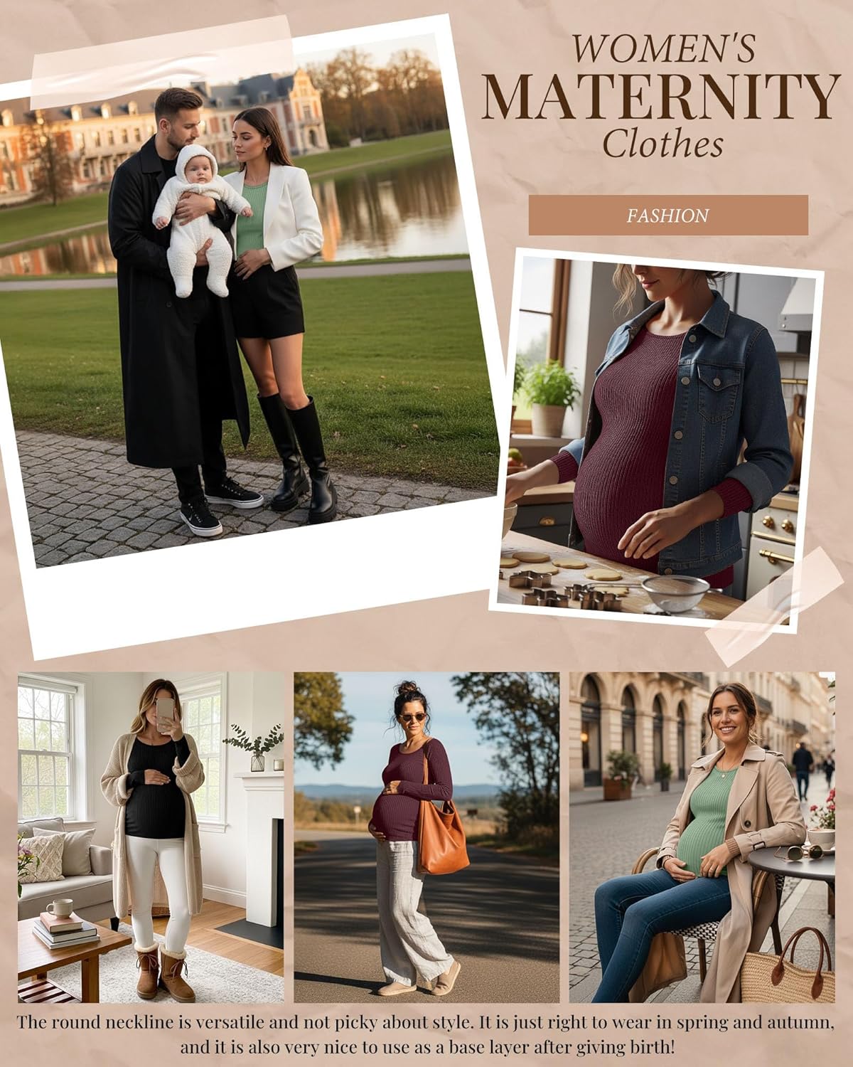 3 Pack Women's Maternity Shirts Long Sleeve Ribbed Round Neck Pregnancy Tops Casual Basic Tee Maternity Clothes - Image 5