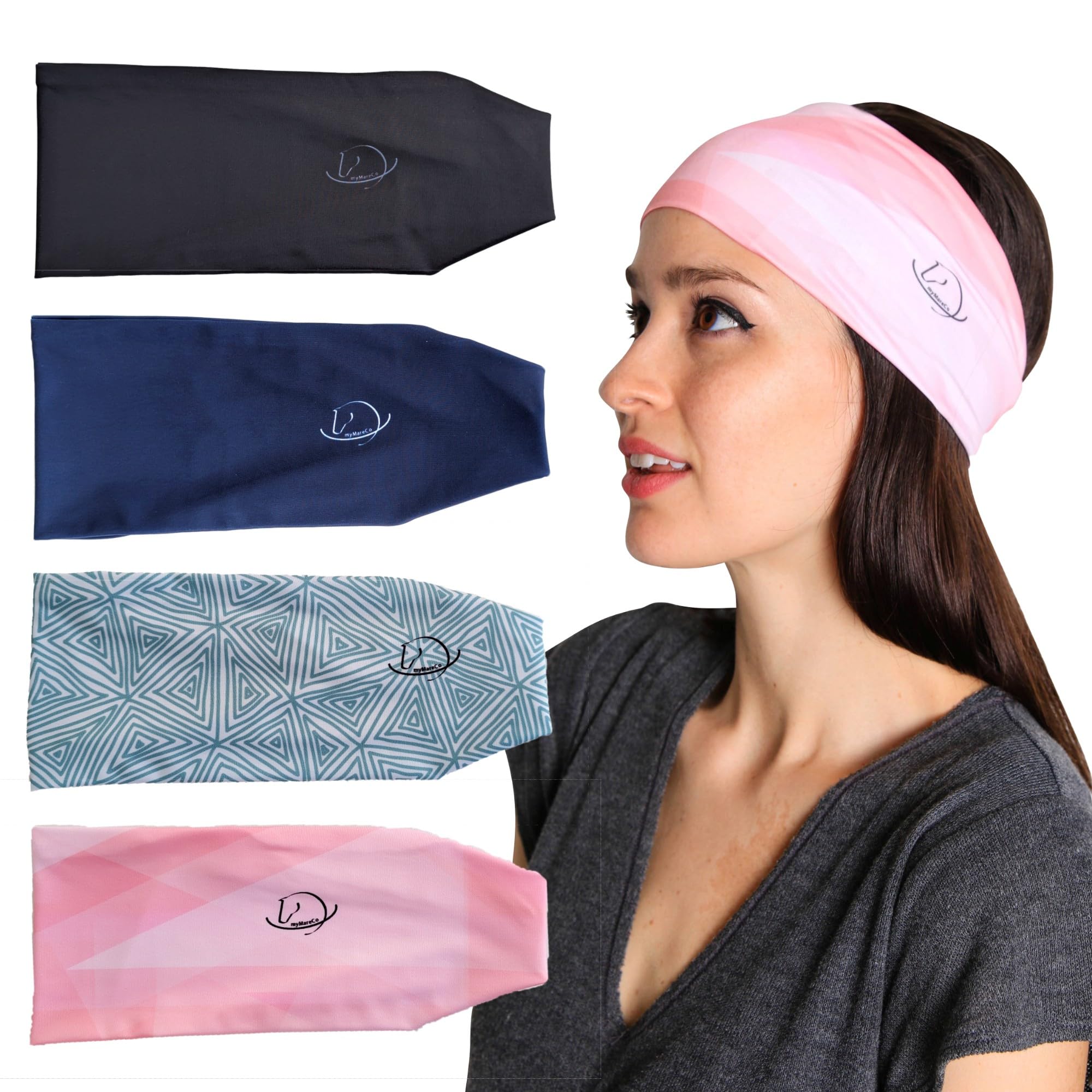 Equestrian Headbands Designed to Wick Moisture and Protect Hair Under Helmets, for Horseback Riding, Biking, and Securing Ear Buds