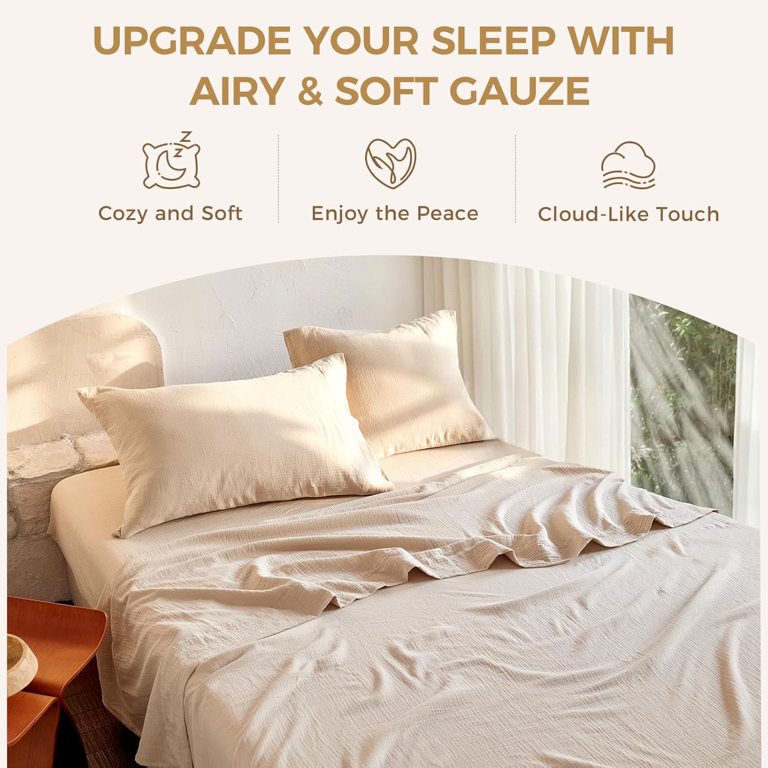 Queen Sheet Set Cotton Bed Sheets Gauze 4 Pcs Linen Queen Sheets Set 16" Deep Pocket Sheet & Pillowcase Sets Boho Muslin Queen Sheets Soft Queen Bedding Sets for All Season - Image 4