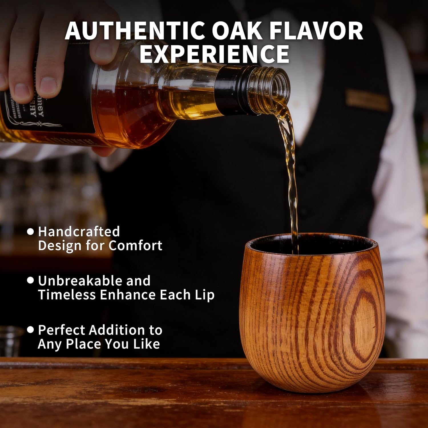 Charred Wooden Bourbon Drinking Glass, Old Fashioned Whiskey Glass Bourbon Gifts for Men, Oak Wooden Whiskey Glass Gifts for Husband, Dad, Brother, Birthday, Father’s Day, Christmas