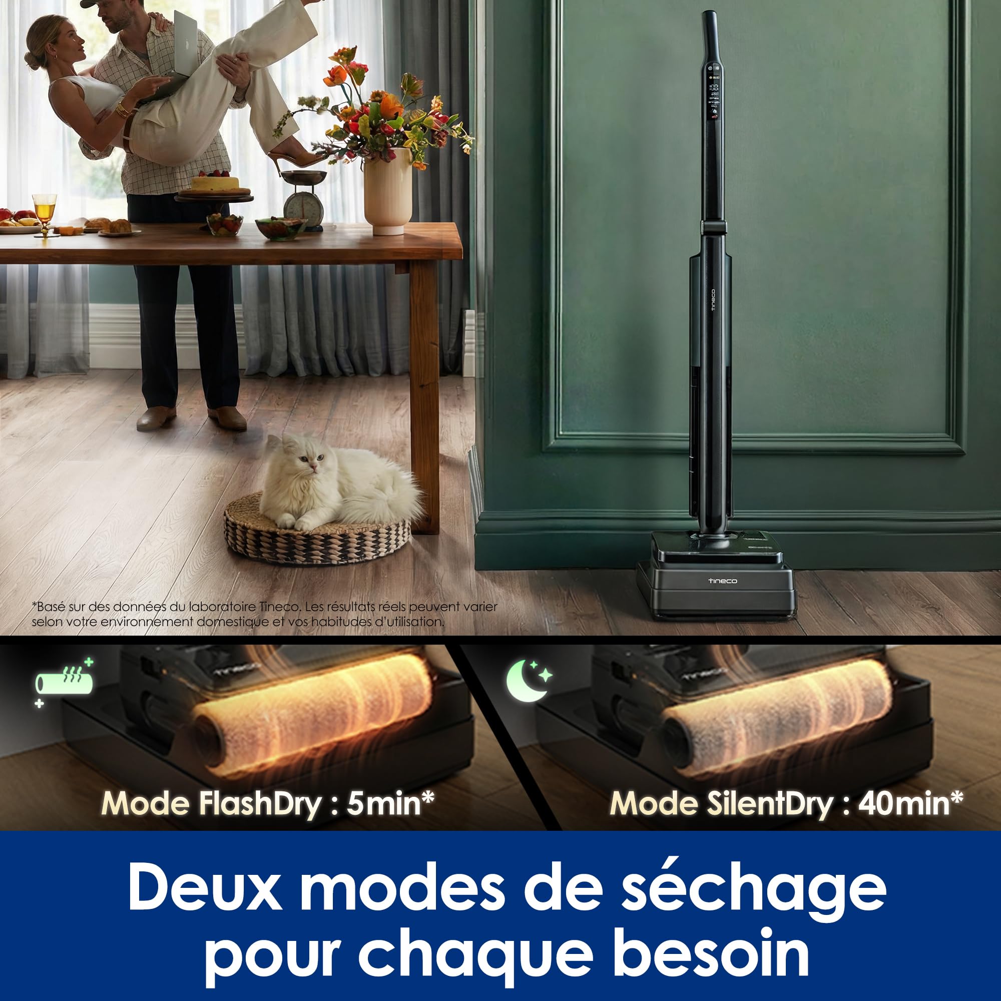 Tineco Floor One i7 Fold aspirateur Eau et poussière, Aspiration 22 kPa, Conception Anti-emmêlement DualBlock, FlashDry 85 ℃, autonomie 50 Min, Nettoyage des Bords Double Face, Design Plat à 180°