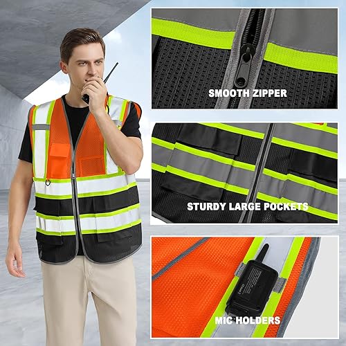 Miniatura 3 de BeautyWill Chaleco de seguridad con logotipo personalizado Class2 Chaleco reflectante de alta visibilidad Chaleco de construcción transpirable