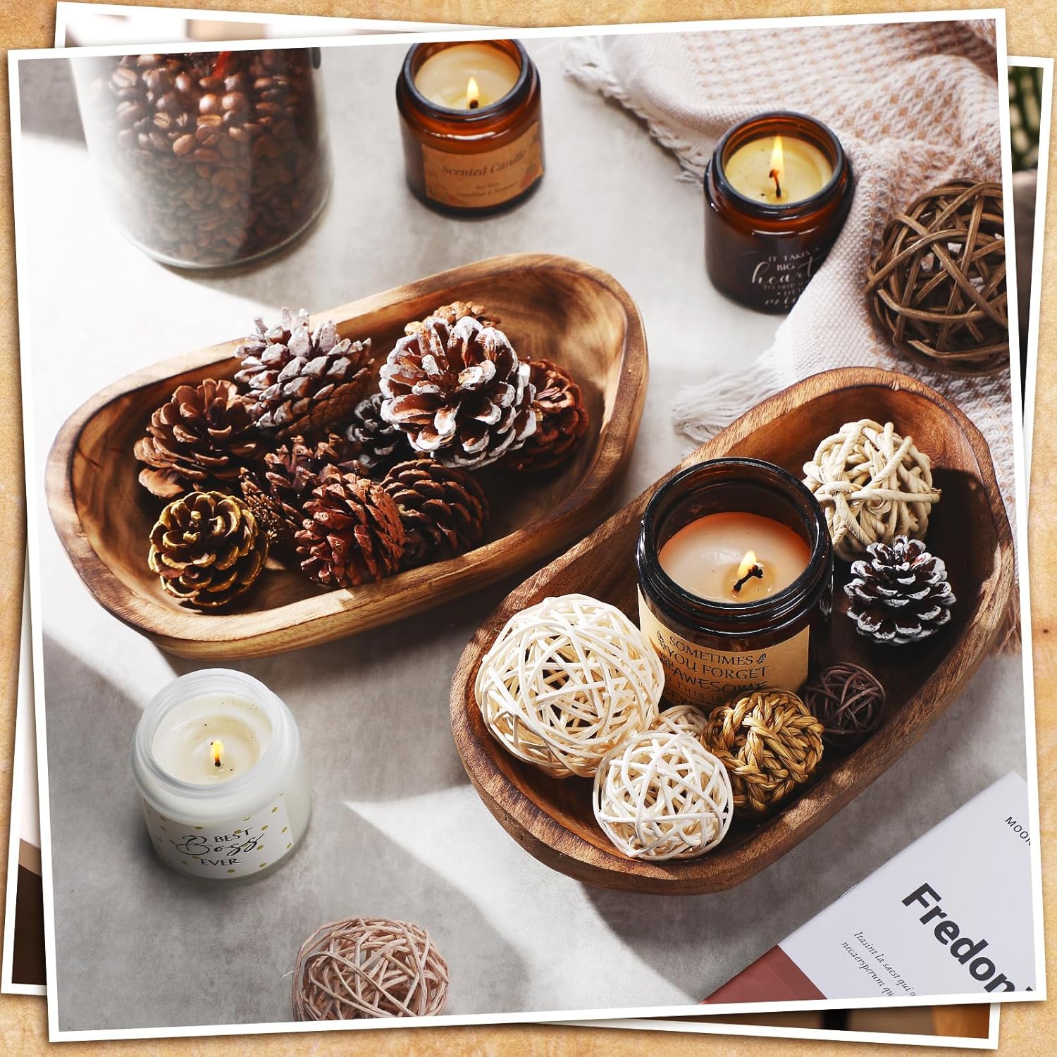 2 Pcs Wooden Dough Bowls for Decor Oblong Decorative Bowl Home Decor Fruit Vessel for Kitchen Counter Rustic Carved Serving Container Long Wooden Bread Tray for Dining Room Table(10 x 6 x 2 Inch) - Image 5