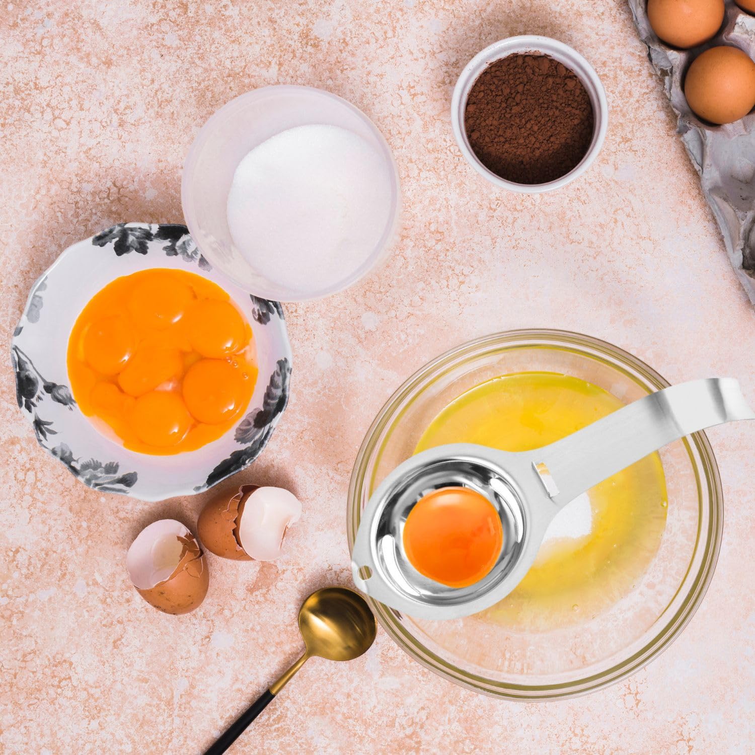 Separador de huevos de acero inoxidable con mango alargado, separador de yemas y proteínas para una separación precisa, prácticos accesorios de cocina y horneado para cocinar y hornear