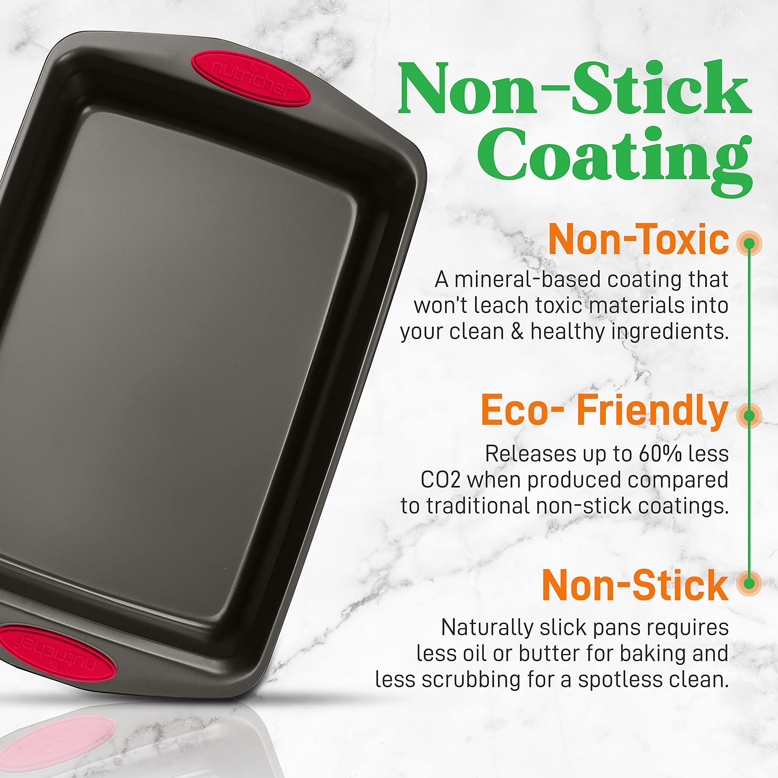 NutriChef Juego de 2 moldes para hornear, sin PFOA, PFOS, PTFE, flexible, antiadherente, revestimiento negro, acero al carbono, bandeja apilable profesional para el hogar, cocina, hornear, bandeja