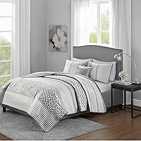 Vista 21 de Madison Park - Juego de edredón de lujo con diseño de rayas jacquard - Para todas las estaciones, colcha de cama ligera, fundas, almohada