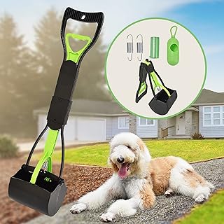 Pooper Scooper, Portable Dog Pooper Scooper with Long Handle, Foldable Pooper Scooper for Large Medium Dogs with Bag Attachment, Easy to Use Perfect for Grass, Dirt, Gravel (Green)