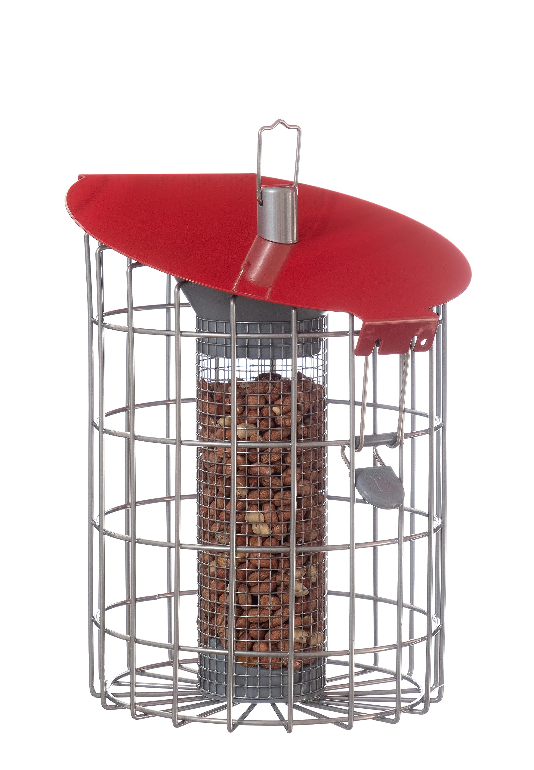 The NutteryNut Bird Feeder RNMN01 - Roundhaus Squirrel-Proof, All-Weather Steel Construction - Hanging Large Capacity Garden Bird Feeder with Easy-Fill Design - (Berry Red)